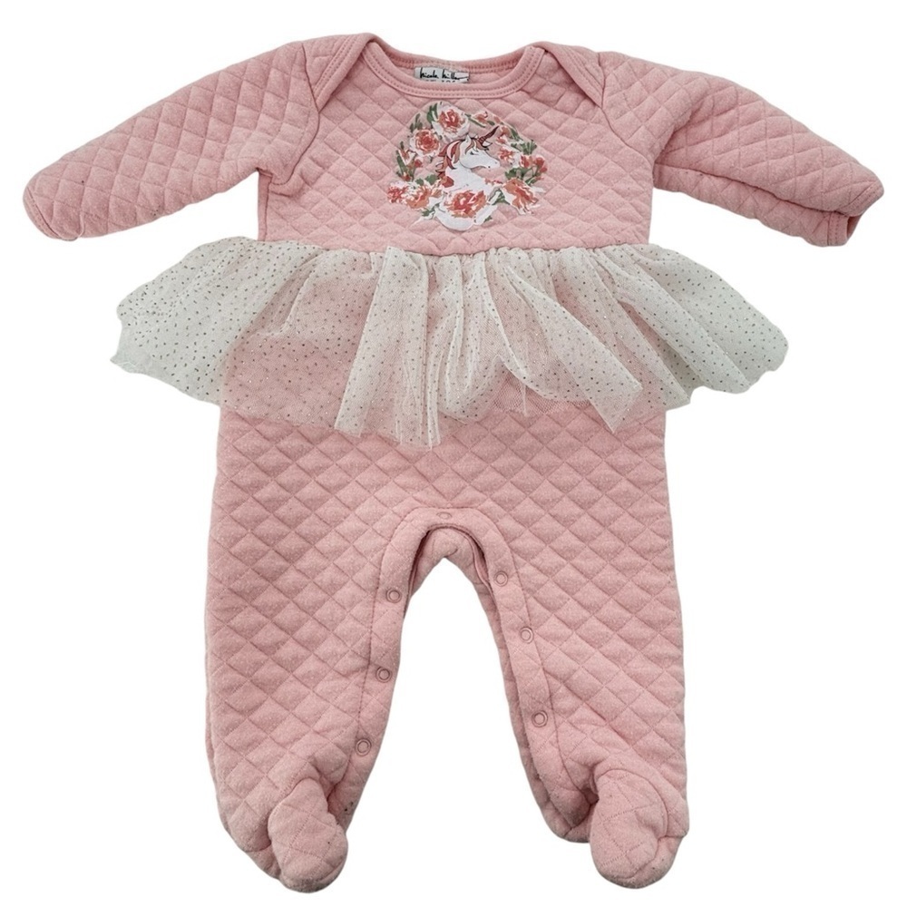 Nicole Miller Pink Baby Girl Tutu Floral Wreath & Unicorn One piece 6-9 Months
